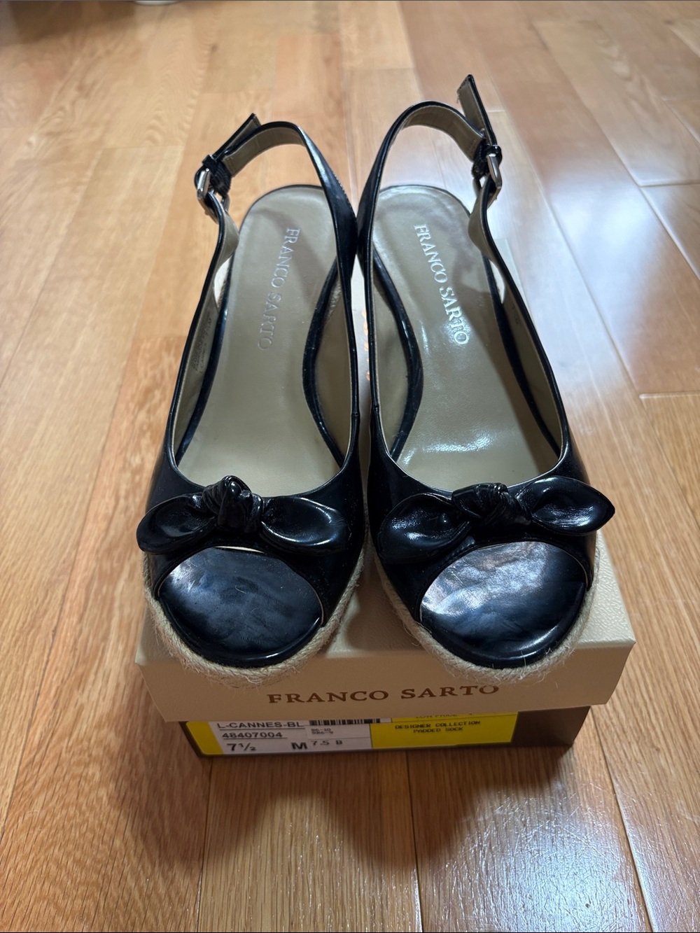 Franco Sarto Black Peep-Toe Slingback Wedge Sandals